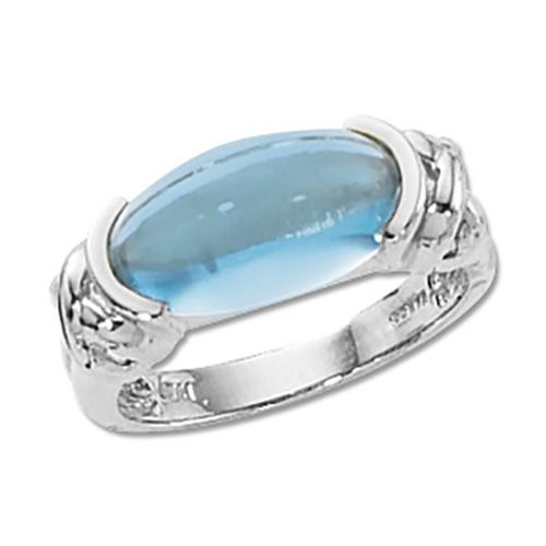Oval Cab Swiss Blue Topaz Ring - Sterling Silver Size 7