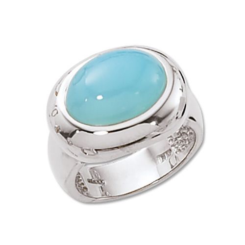 Oval Caribbean Blue Chalcedony Ring - 14K White Gold Size 7