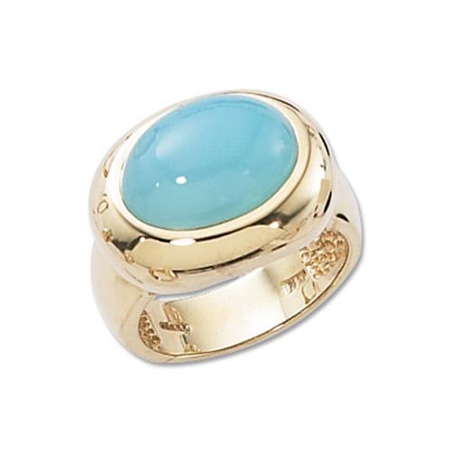 Oval Caribbean Blue Chalcedony Ring - 14K Yellow Gold Size 7