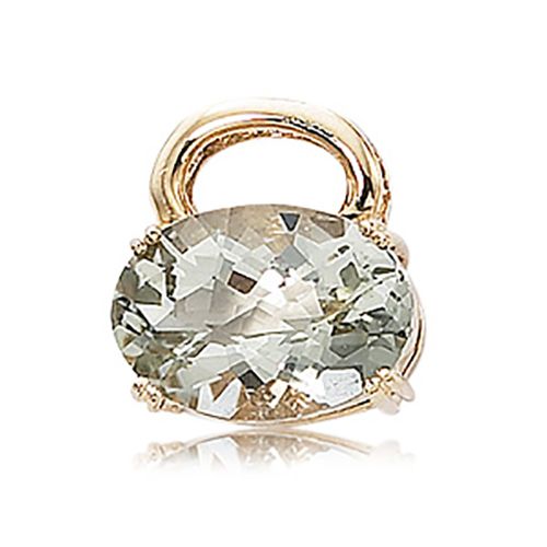 Oval Checkerboard Praseolite Pendant - 14K Yellow Gold