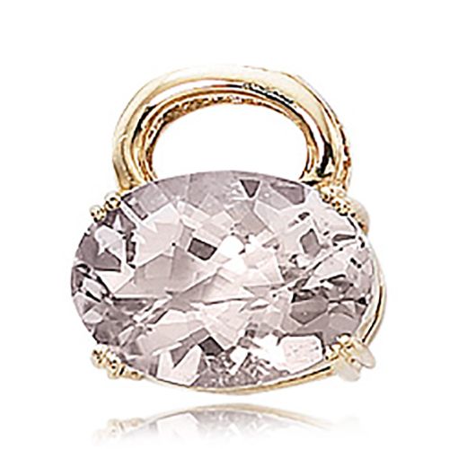 Oval Checkerboard Rose Quartz Pendant - 14K Yellow Gold