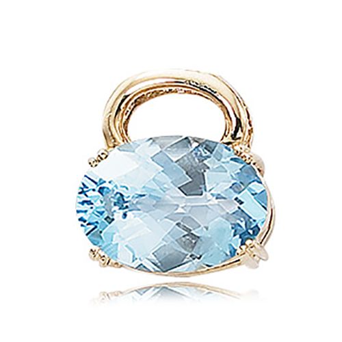 Oval Checkerboard Sky Blue Topaz Pendant - 14K Yellow Gold