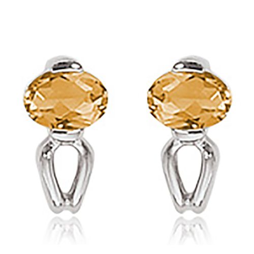 Oval Citrine Earrings - 14K White Gold