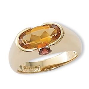 Oval Citrine & Garnet Ring - 14K Yellow Gold Size 7