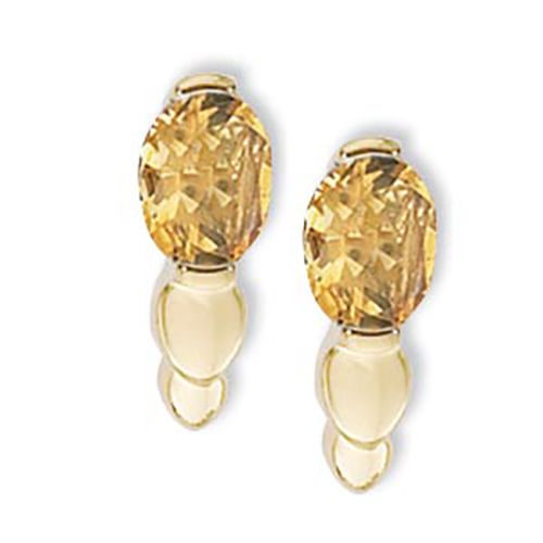 Oval Citrine Gemstone Earrings - 14K Yellow Gold - 90301CI