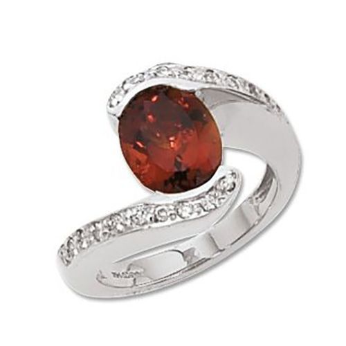 Oval Citrine Maderia & Diamond Ring - 14K White Gold Size 7