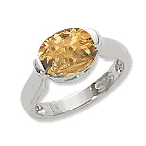 Oval Citrine Ring - 14K White Gold Size 7 - 70884CIWG
