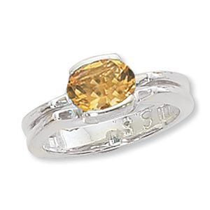 Oval Citrine Ring - 14K White Gold Size 7 - 70904CIWG
