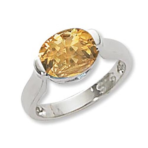 Oval Citrine Ring - 14K White Gold Size 7 - 70884CIWG