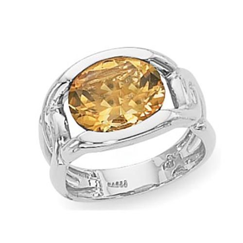 Oval Citrine Ring - 14K White Gold Size 7 - 70859CIWG