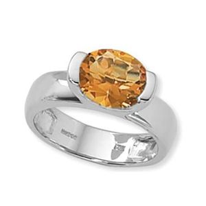 Oval Citrine Ring - 14K White Gold Size 7 - 70742CIWG