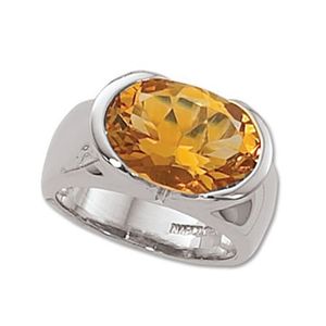 Oval Citrine Ring - 14K White Gold Size 7 - 70541CIWG
