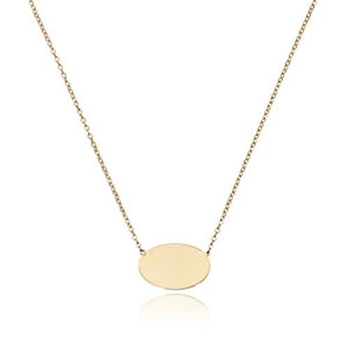 Oval Disc Pendant Adjustable Necklace - 14K Yellow Gold