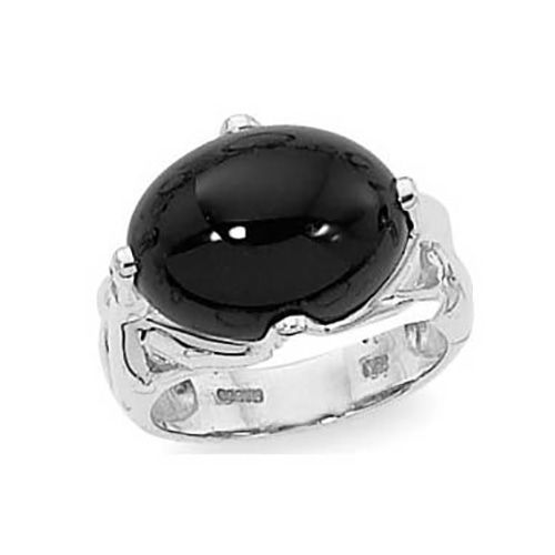 Oval Double Cab Onyx Ring - 14K White Gold Size 7