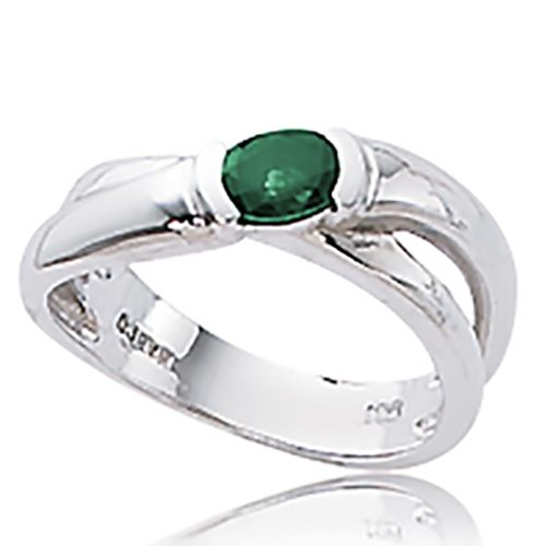 Oval Emerald Ring - Sterling Silver Size 6.5