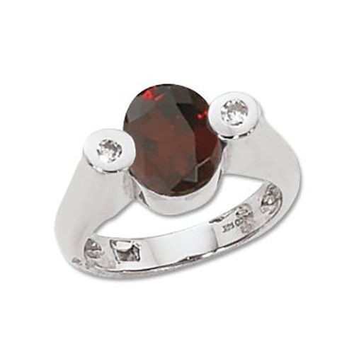 Oval Garnet & Diamond Ring - 14K White Gold Size 7 - 70548GAWG