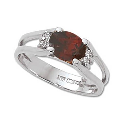 Oval Garnet & Diamond Ring - 14K White Gold Size 7 - 70684GAWG