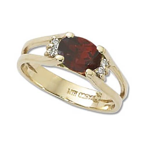Oval Garnet & Diamond Ring - 14K Yellow Gold Size 7 - 70684GA
