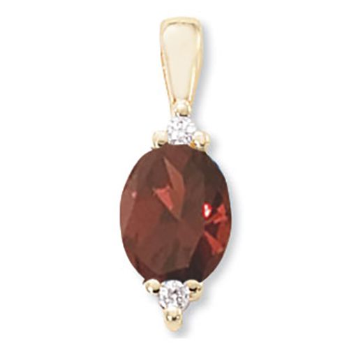 Oval Garnet & Diamonds Pendant - 14K Yellow Gold