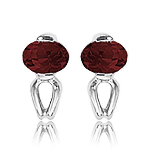 Oval Garnet Earrings - 14K White Gold - 90309GAWG