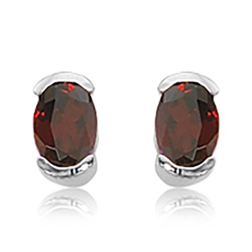 Oval Garnet Earrings - 14K White Gold - 90093GAWG