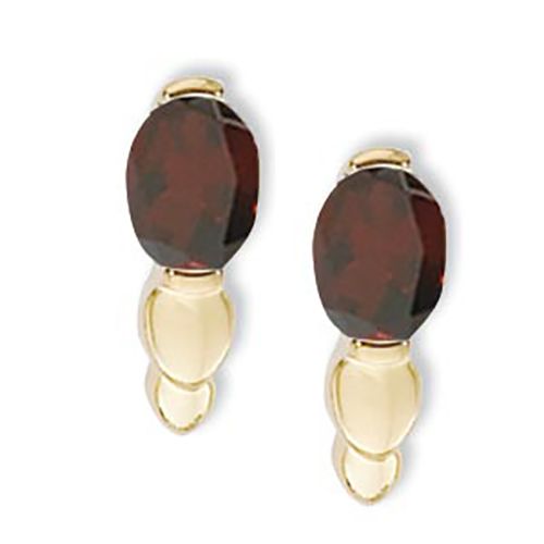 Oval Garnet Gemstone Earrings - 14K Yellow Gold - 90301GA