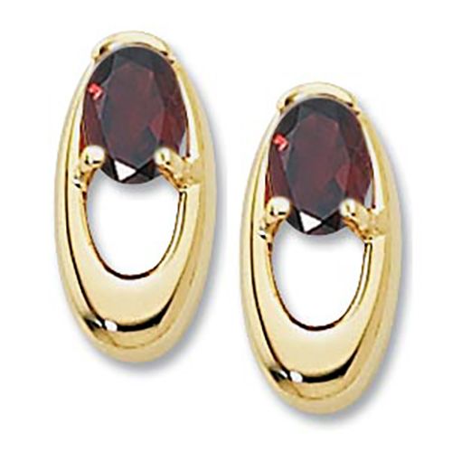 Oval Garnet Gemstone Earrings - 14K Yellow Gold - 90315GA