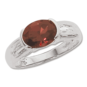 Oval Garnet Ring - 14K White Gold Size 7 - 70219GAWG