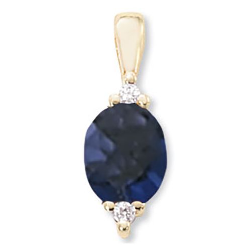 Oval Iolite & Diamonds Pendant - 14K Yellow Gold