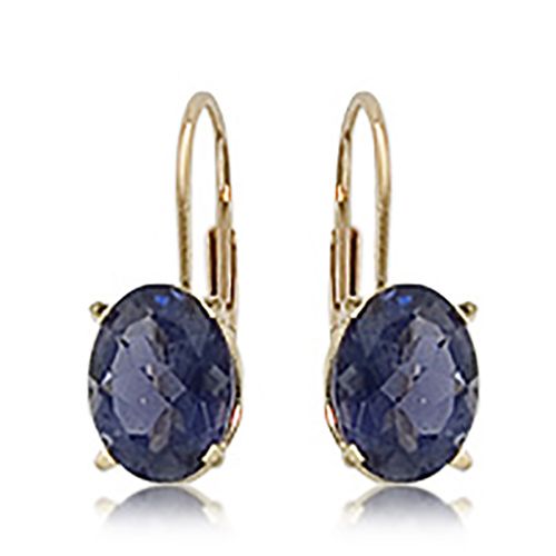 Oval Iolite Leverback Earrings - 14K Yellow Gold