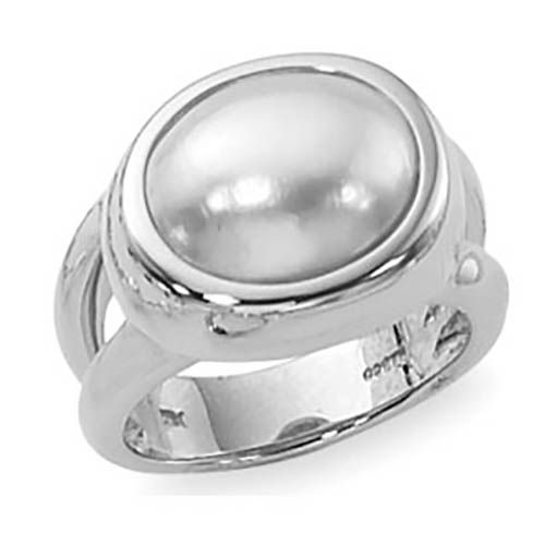 Oval Mobe Pearl Ring - Sterling Silver Size 7