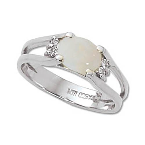 Oval Opal & Diamond Ring - 14K White Gold Size 7