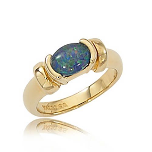 Oval Opal Triplet Ring - 14K Yellow Gold