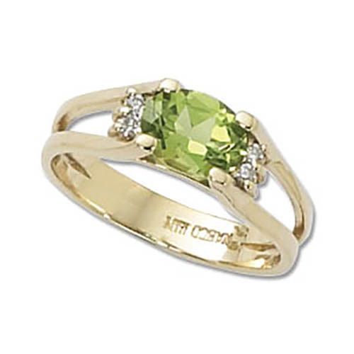 Oval Peridot & Diamond Ring - 14K Yellow Gold Size 7 - 70684PE