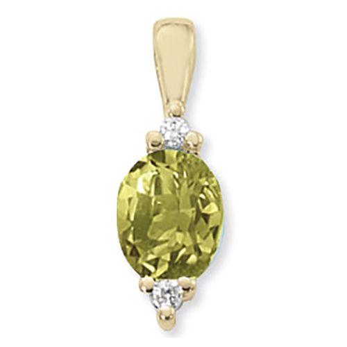 Oval Peridot & Diamonds Pendant - 14K Yellow Gold