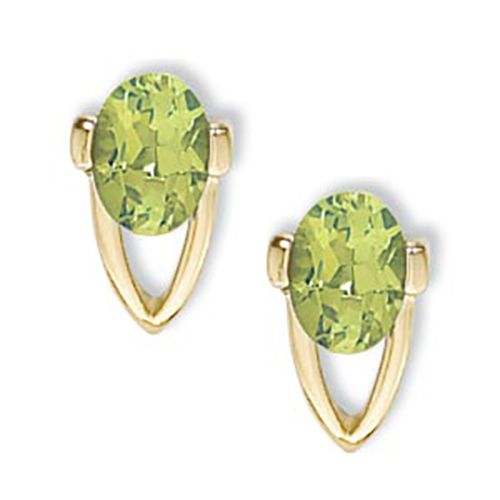 Oval Peridot Gemstone Earrings - 14K Yellow Gold - 90304PE