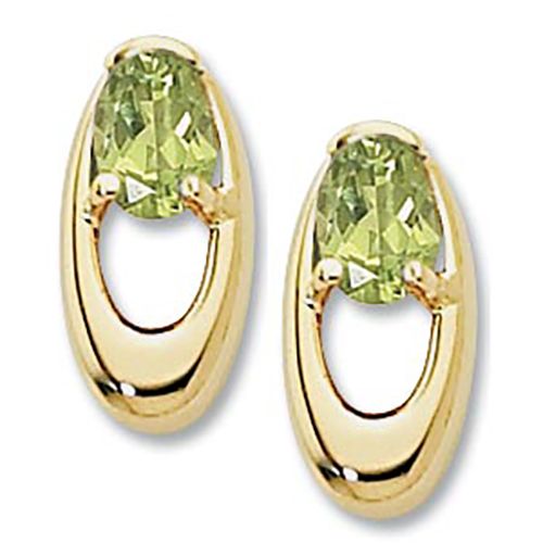 Oval Peridot Gemstone Earrings - 14K Yellow Gold - 90315PE