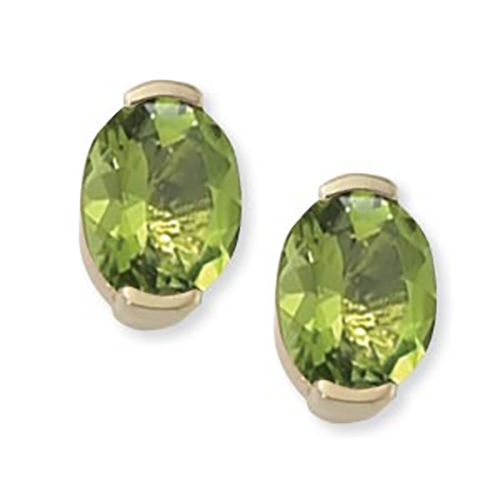 Oval Peridot Gemstone Earrings - 14K Yellow Gold - 90294PE
