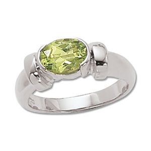 Oval Peridot Ring - 14K White Gold Size 7 - 70156PEWG