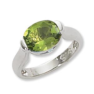 Oval Peridot Ring - 14K White Gold Size 7 - 70884PEWG