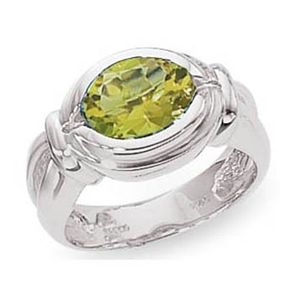 Oval Peridot Ring - 14K White Gold Size 7 - 70764PEWG