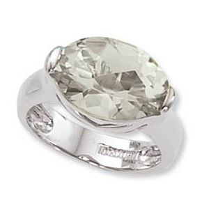 Oval Praseolite Ring - 14K White Gold Size 7 - 70782PRWG