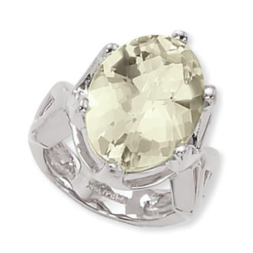 Oval Praseolite Ring - Sterling Silver Size 7