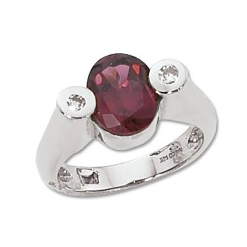Oval Rhodolite & Diamond Ring - 14K White Gold Size 7 - 70548RHWG