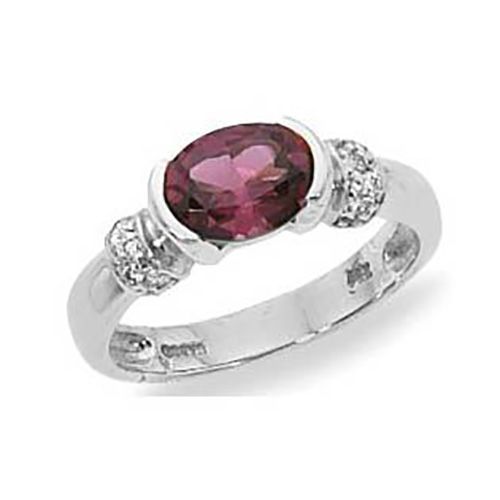 Oval Rhodolite & Diamond Ring - 14K White Gold Size 7 - 70835RHWG