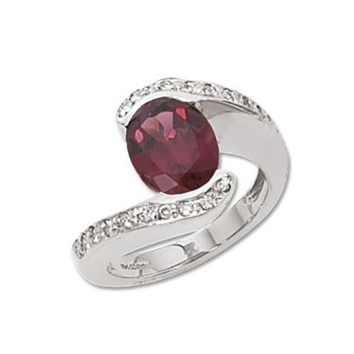 Oval Rhodolite & Diamond Ring - 14K White Gold Size 7 - 70565RHWG