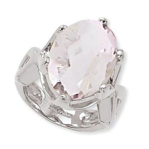 Oval Rose Quartz Ring - 14K White Gold Size 7