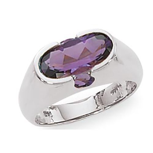 Oval & Round Amethyst Ring - Sterling Silver Size 7