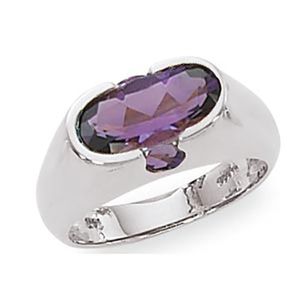 Oval & Round Amethyst Ring - Sterling Silver Size 7
