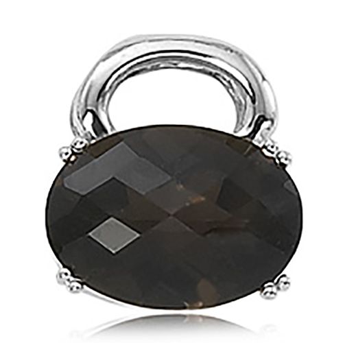 Oval Smokey Quartz Pendant - 14K White Gold